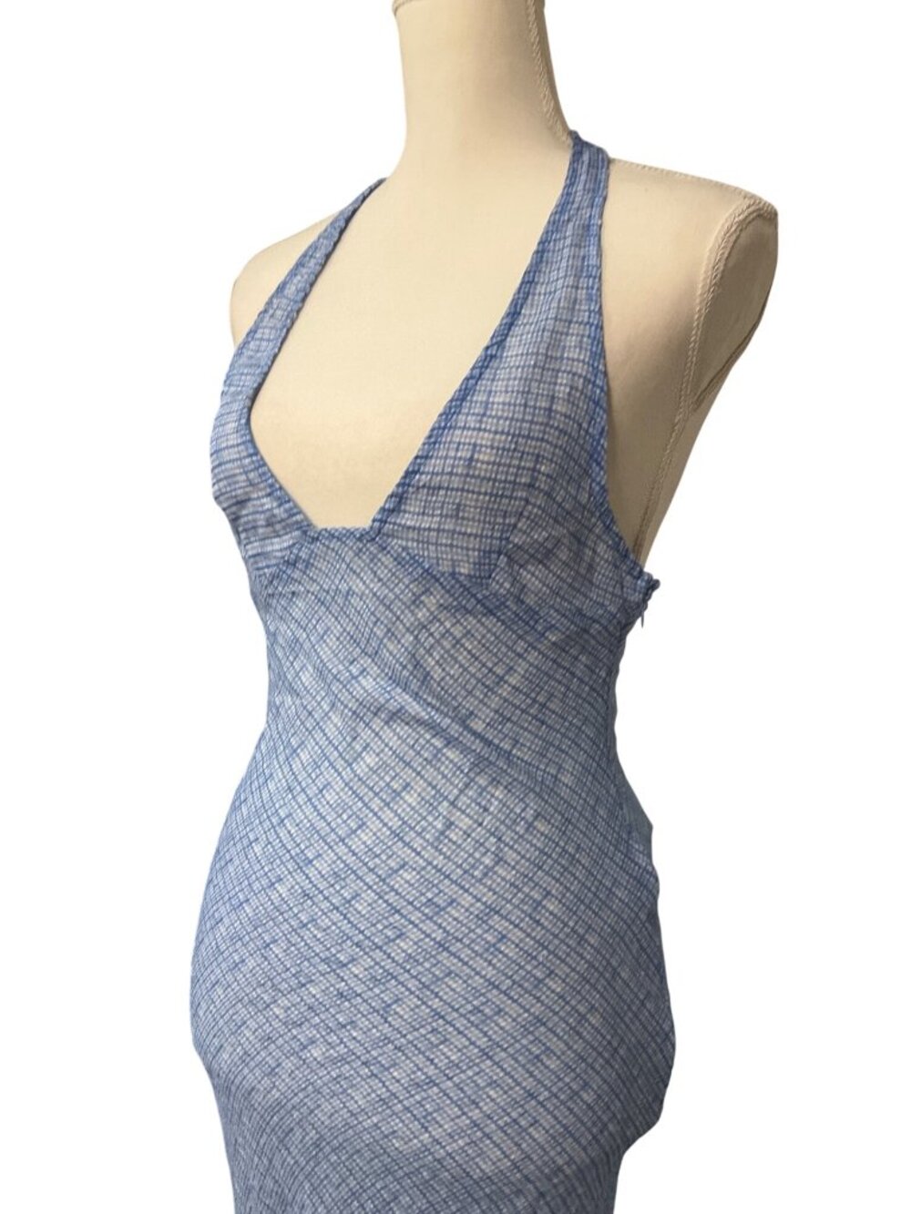 LIONESS Carrie Halter Dress in Blue Check Small New Womens Long maxi Gown - Picture 6 of 15